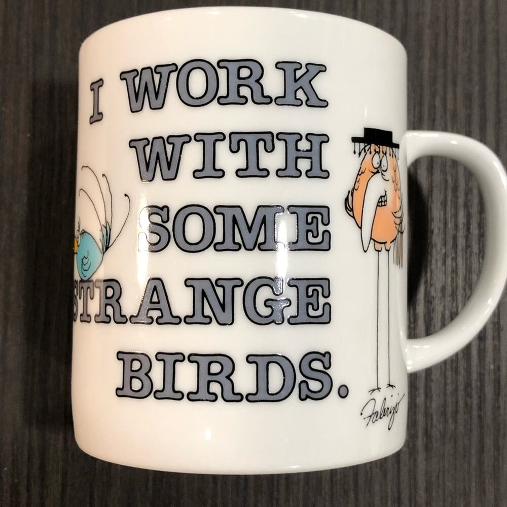 Message Mug “I Work With Some Strange Birds” White Coffee Mug FLAWLESS CONDITION